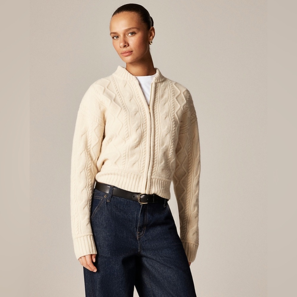 J Crew Wool cable-knit bomber jacket CR119